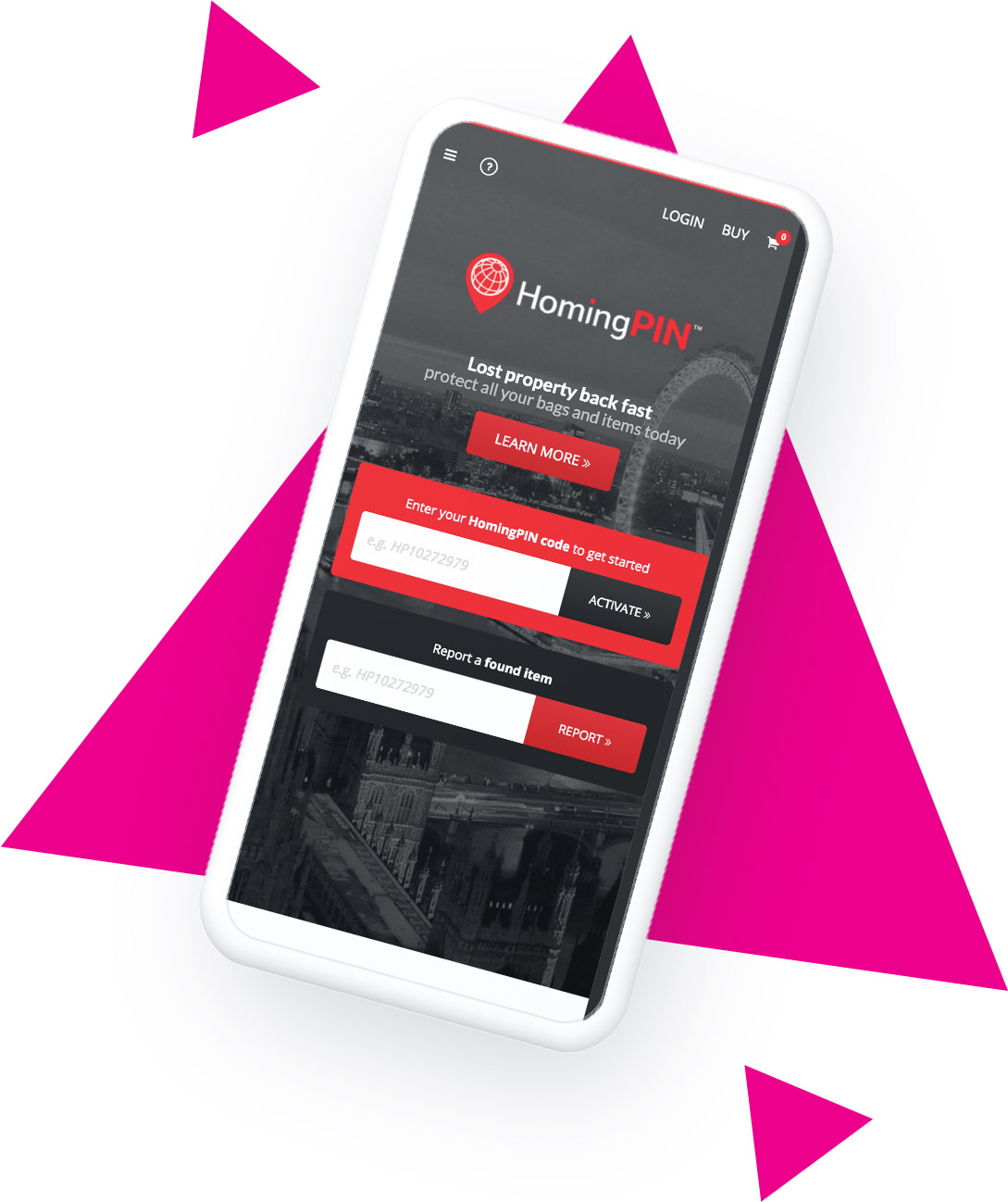 HomingPIN Lost property tracking system